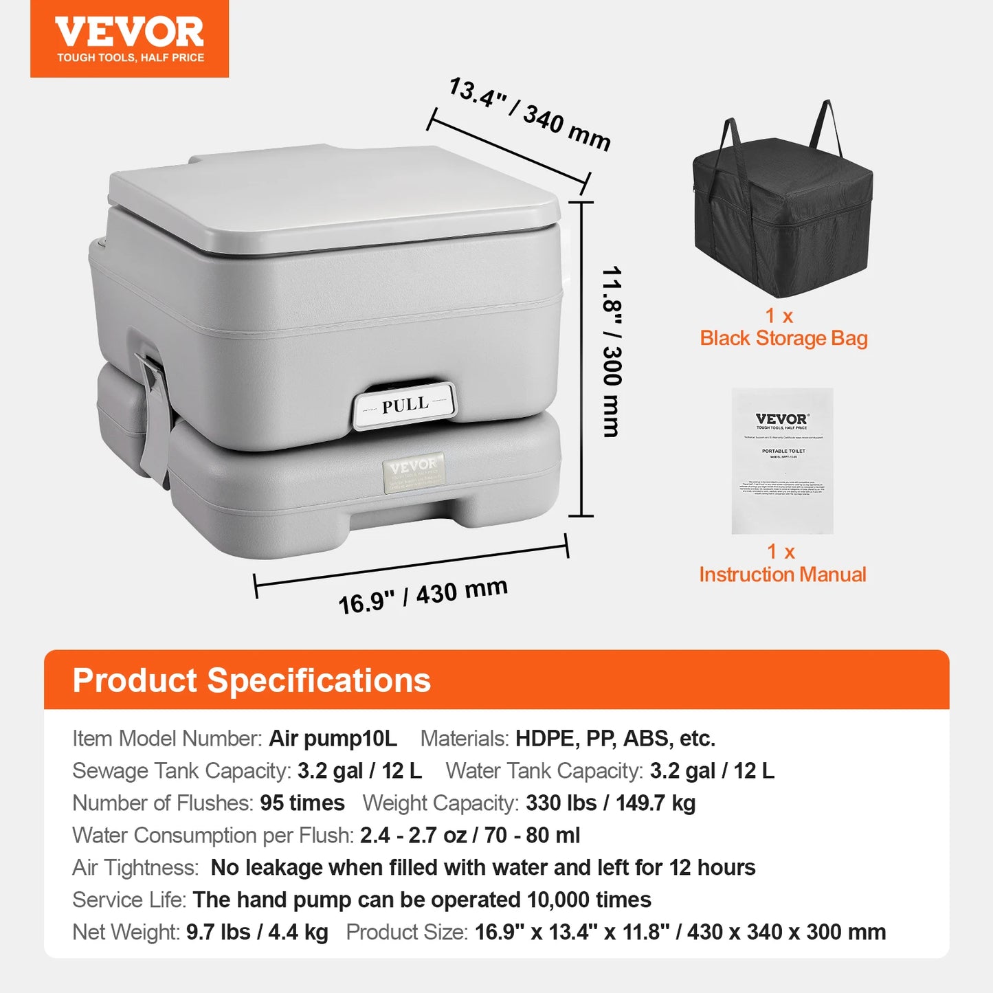 Portable Toilet for Camping Porta Potty Push-Button Pressurized Flush Commode Leak-proof and Odourless Portable Toilet