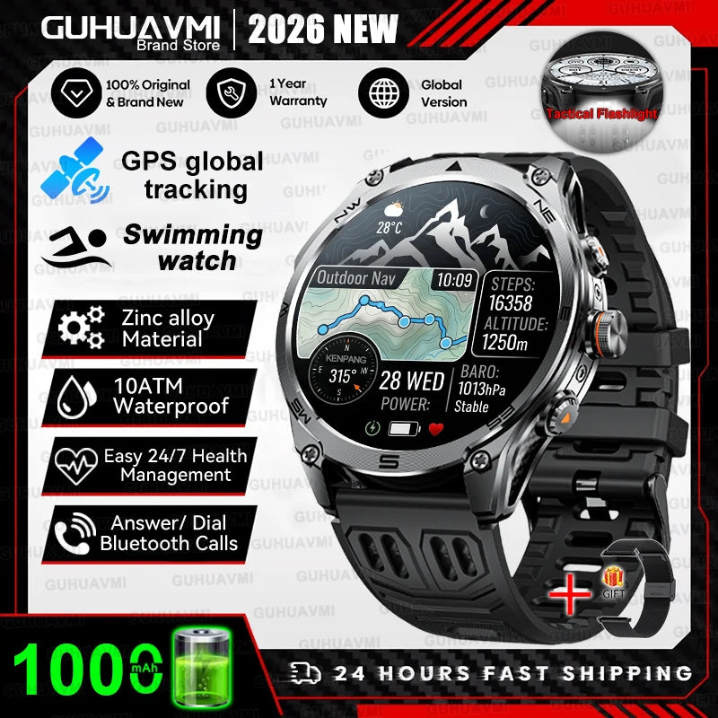 Military Grade Built‑in Map GPS Smart Watch 10ATM Waterproof 1000mAh 1.75" AMOLED Compass Altimeter BT Call Health Smart Watch