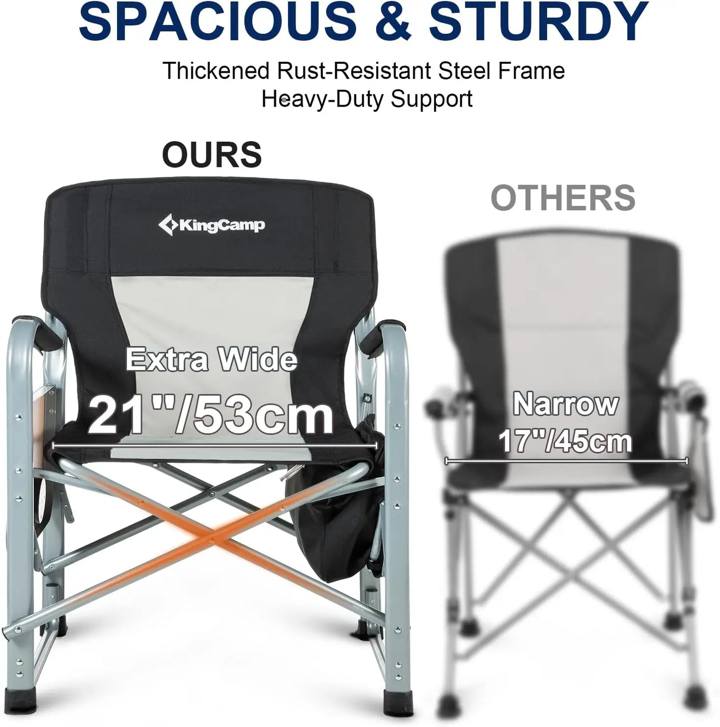 Oversized Folding Camping Chair with Side Table & Cooler Bag, Heavy Duty 600lbs, Wide Seat for Outdoor Sports