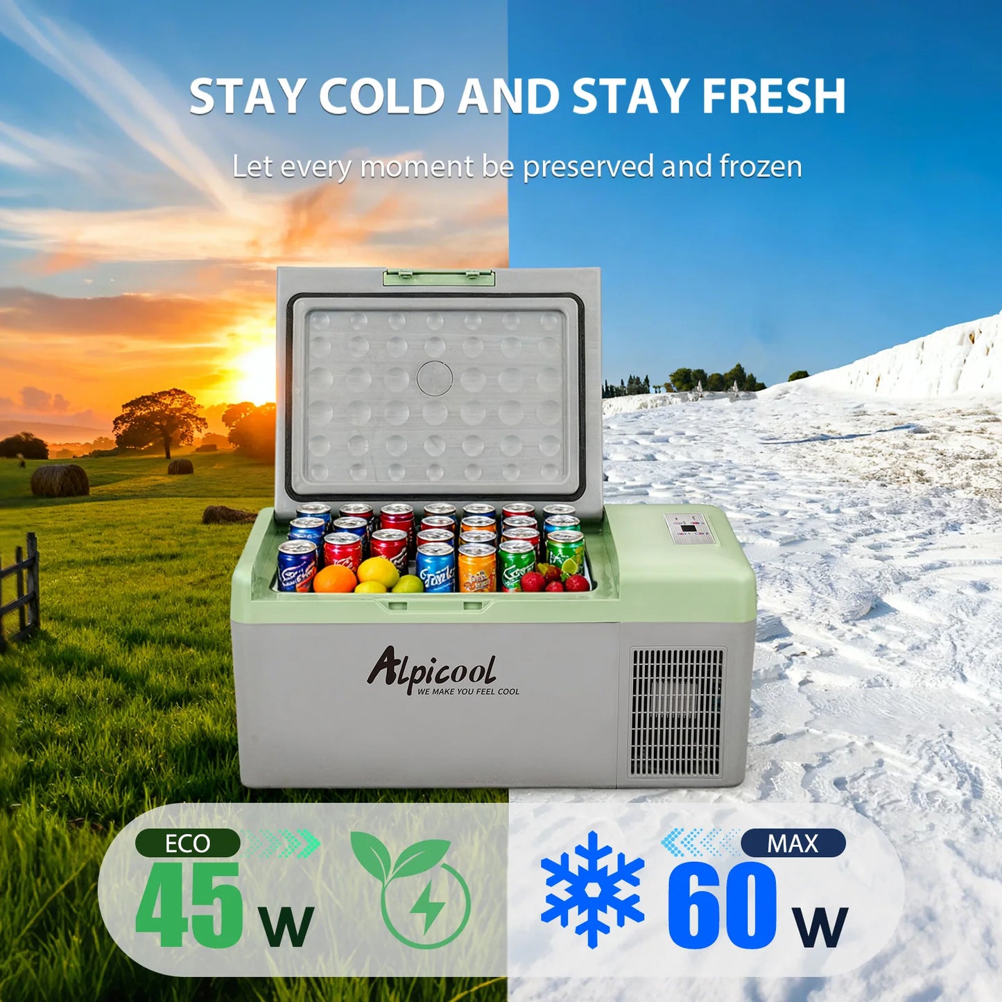 Alpicool Y16T Y20T Portable Fridge 12 Volt Car Refrigerator 16 20Quart Freezer for Fishing, Camping, RV, Truck, Boat-12/24V DC