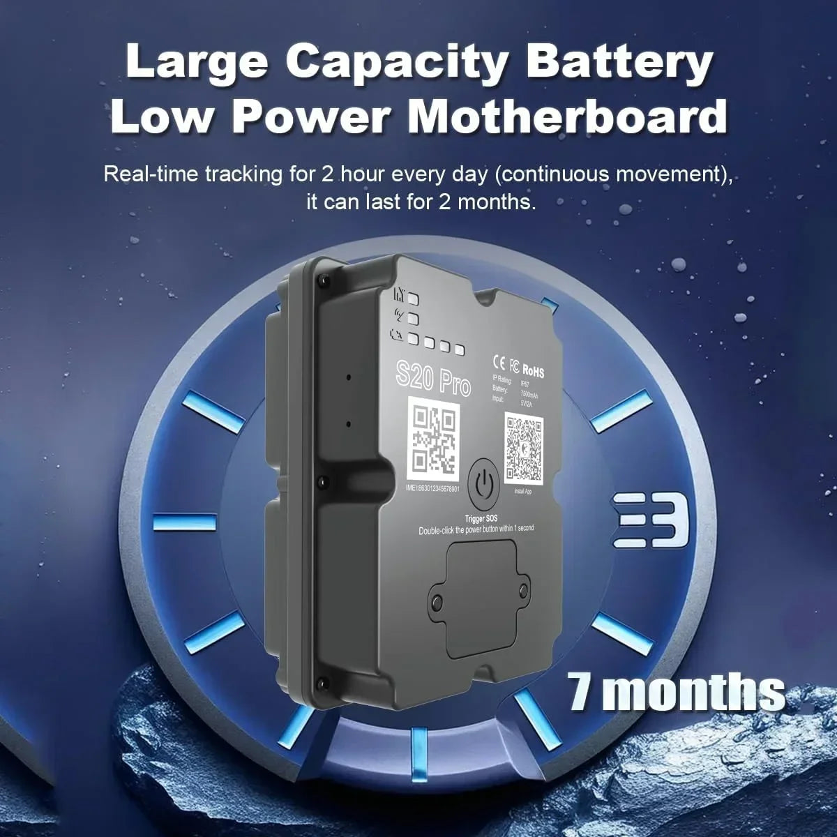 Real-Time GPS Asset Tracker Magnetic Locator with 7500mAh Battery IP67 Waterproof SOS - Requires Subscription