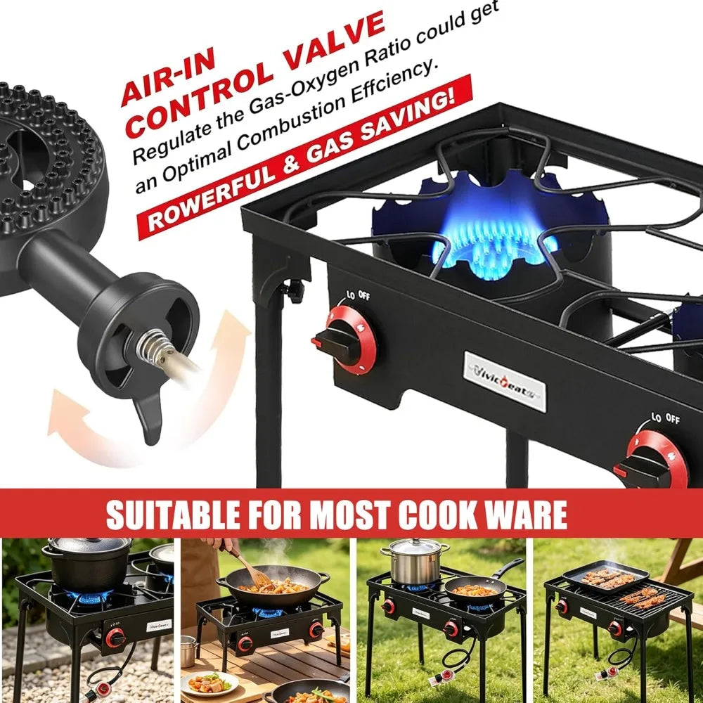 2 Burner Propane Grill Portable Gas Stove for Camping Backyard BBQ Outdoor Cooking