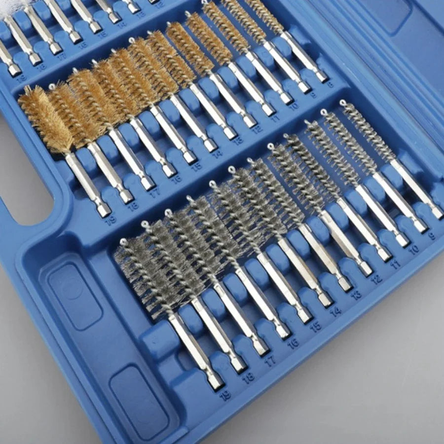 38PCS/Set Hexagon Handle Cleaning Tube Brush Aluminum Alloy Handle Steel Wire Brush Metal Tool Tube Brush Set