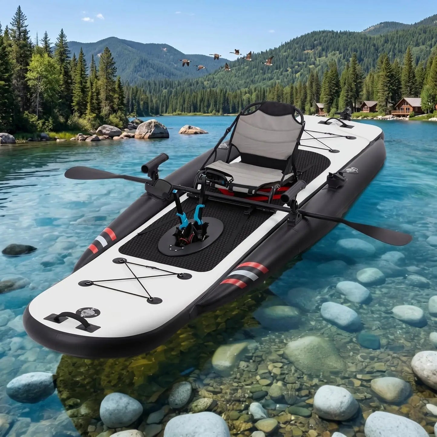 Inflatable Kayak with Pedal System, 12ft Premium PVC Fishing Kayak, Portable & Lightweight with Rudder System, Aluminum, Custom