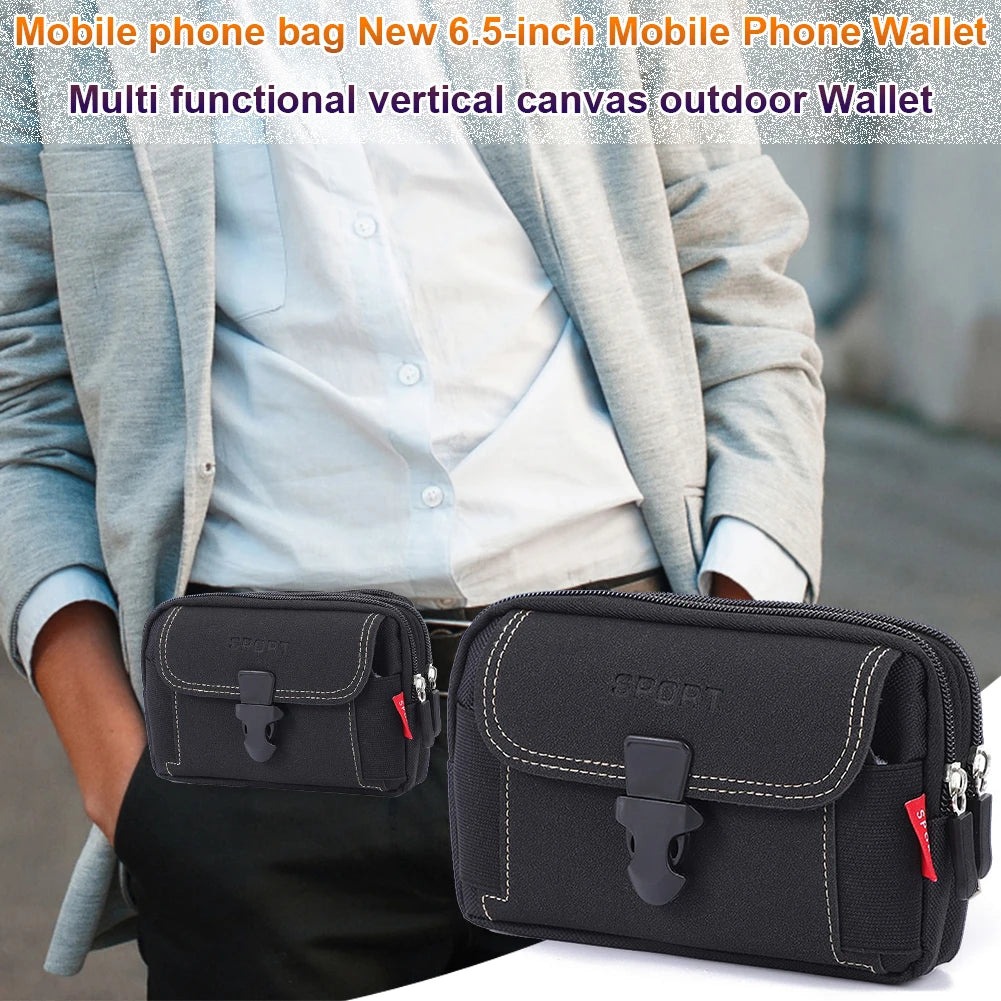 Multi-zipper Men Canvas Waist Belt Bum Bag Running Pouch Travel Camping Bags Casual Portable Mobile Phone Pouches