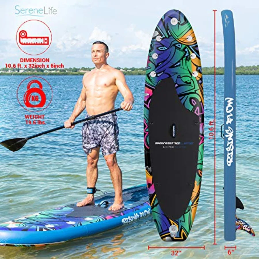 Inflatable Stand Up Paddle Board for outdoor water sports PVC material blue wide stable design with non-slip EVA deck pad 350 l