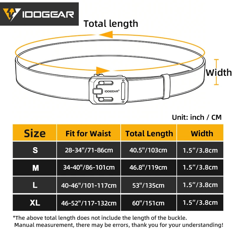 IDOGEAR 1.5" Tactical Ratchet Belt 1000D Nylon No Holes Quick-Release Slide Buckle for Hunting Airsoft Outdoor 3446