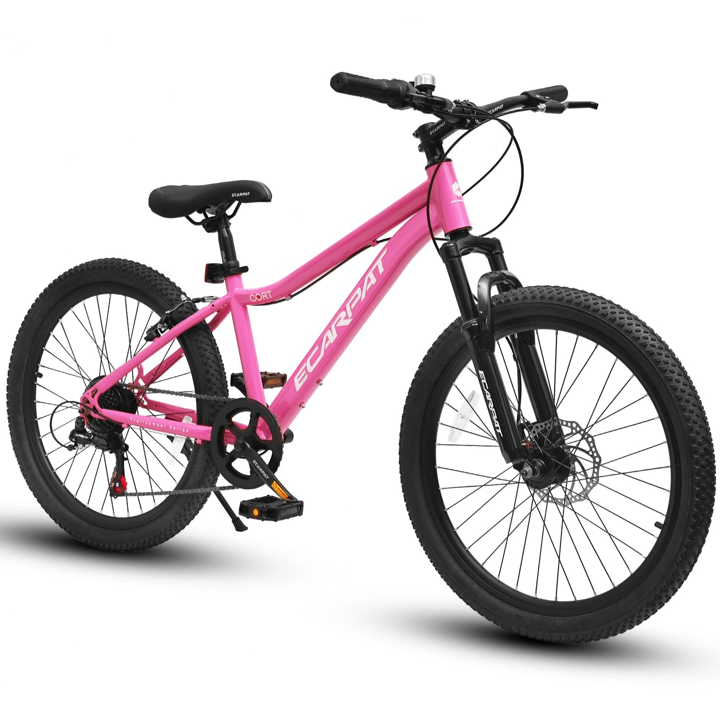 24 Inch Kids' Mountain Bike, 7 Speed Mountain Bicycle with Front Suspension, Front Disc Brake and Rear V-Brake, Carbon Steel Frame Outdoor Cycling City Bike for Teenager Boys Girls Gifts