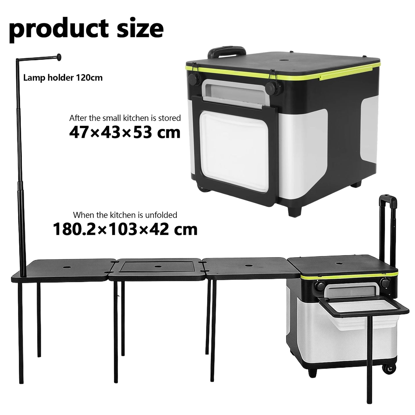 Portable Folding Kitchen Table with Wheels Camping Kitchen Table Cookware Table with Light Poles for RV Tailgating BBQ Picnic