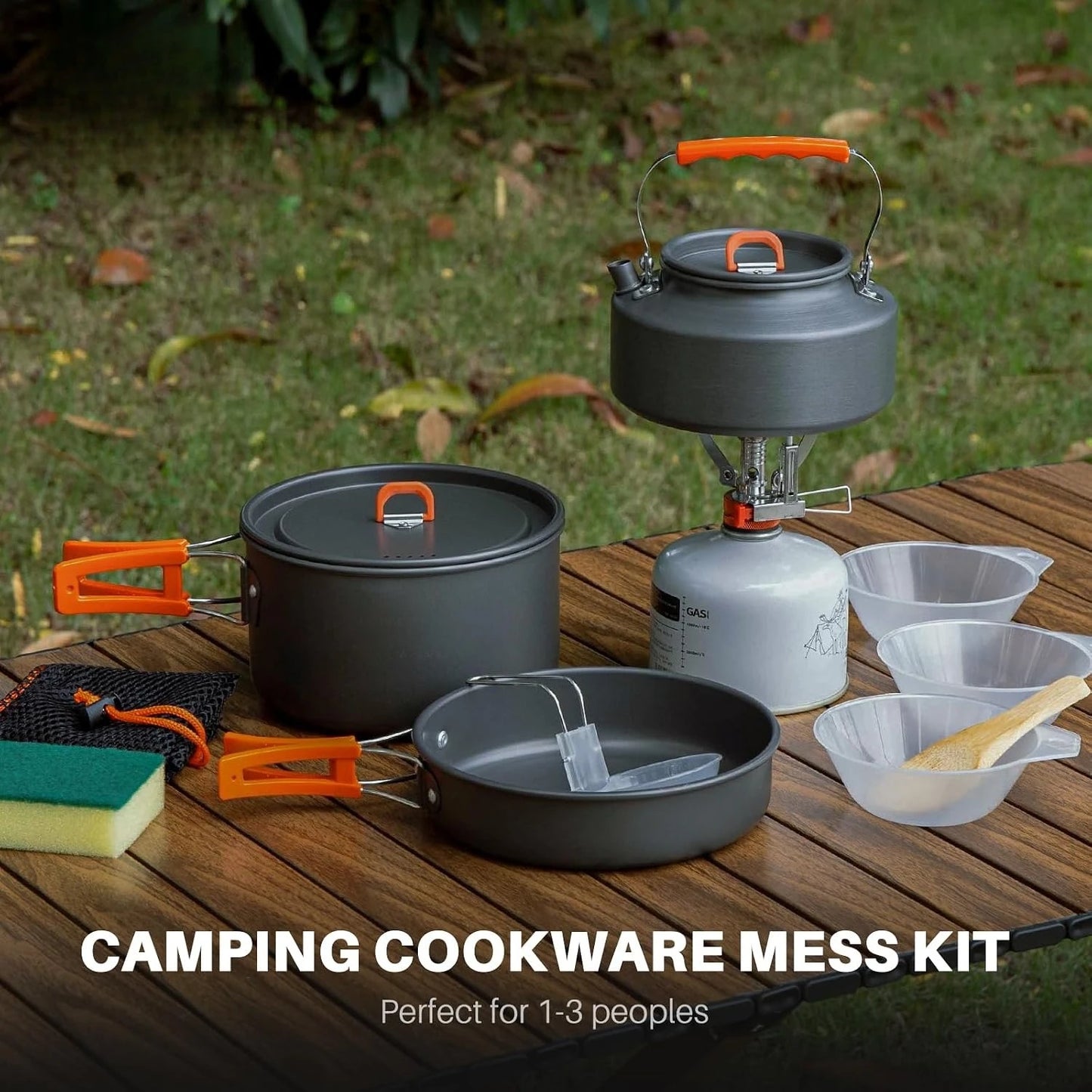 Open Fire Compatible 10Pcs Camping Cookware Set Stackable Outdoor Pots Pans Kit With Kettle Bowls Spoon For Hiking Backpacking Family Picnic