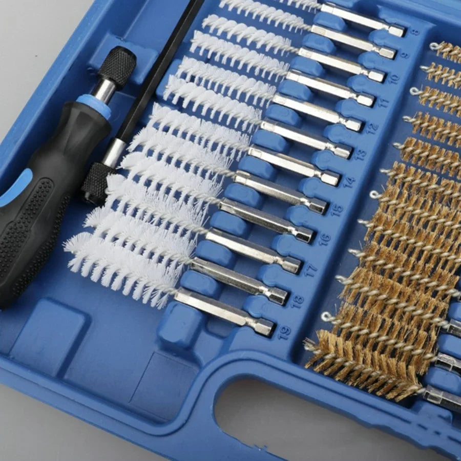 38PCS/Set Hexagon Handle Cleaning Tube Brush Aluminum Alloy Handle Steel Wire Brush Metal Tool Tube Brush Set