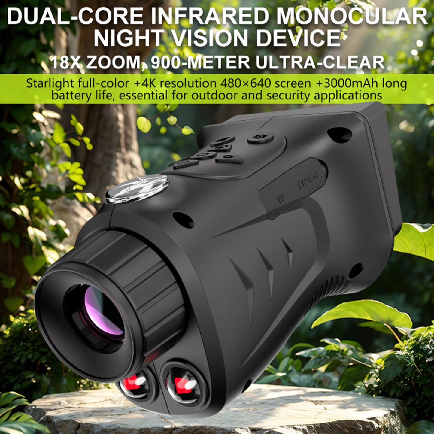 4K Infrared Night Visions Device Rechargeable Night Visions Monocular with 2.8 Inch Large Screen 18X Digital Zoom for Camping