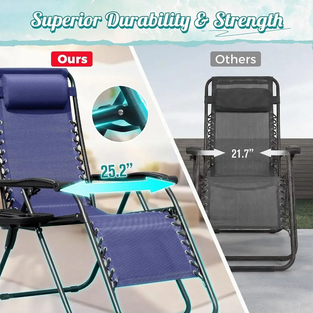 Zero Gravity Chair Patio olding Lawn Outdoor Lounge Gravity Camp Reclining Lounge Chair with Cup Holder Pillows or Poolside Back