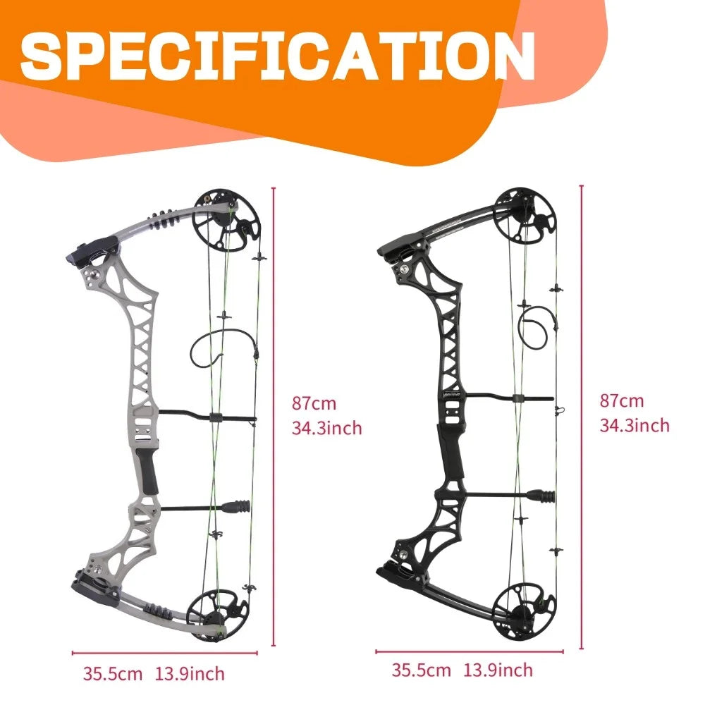 Archery M129 Compound Bow Arrow Kit 320fps Adjustable Draw Weight Magnesium Alloy Riser RH Full Hunting Accessory Set