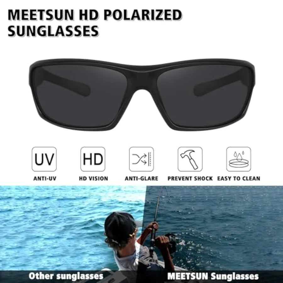 MEETSUN Polarized Sports Sunglasses for Men Women Wrap Around Driving Cycling Golf Fishing Sun Glasses UV400 Protection