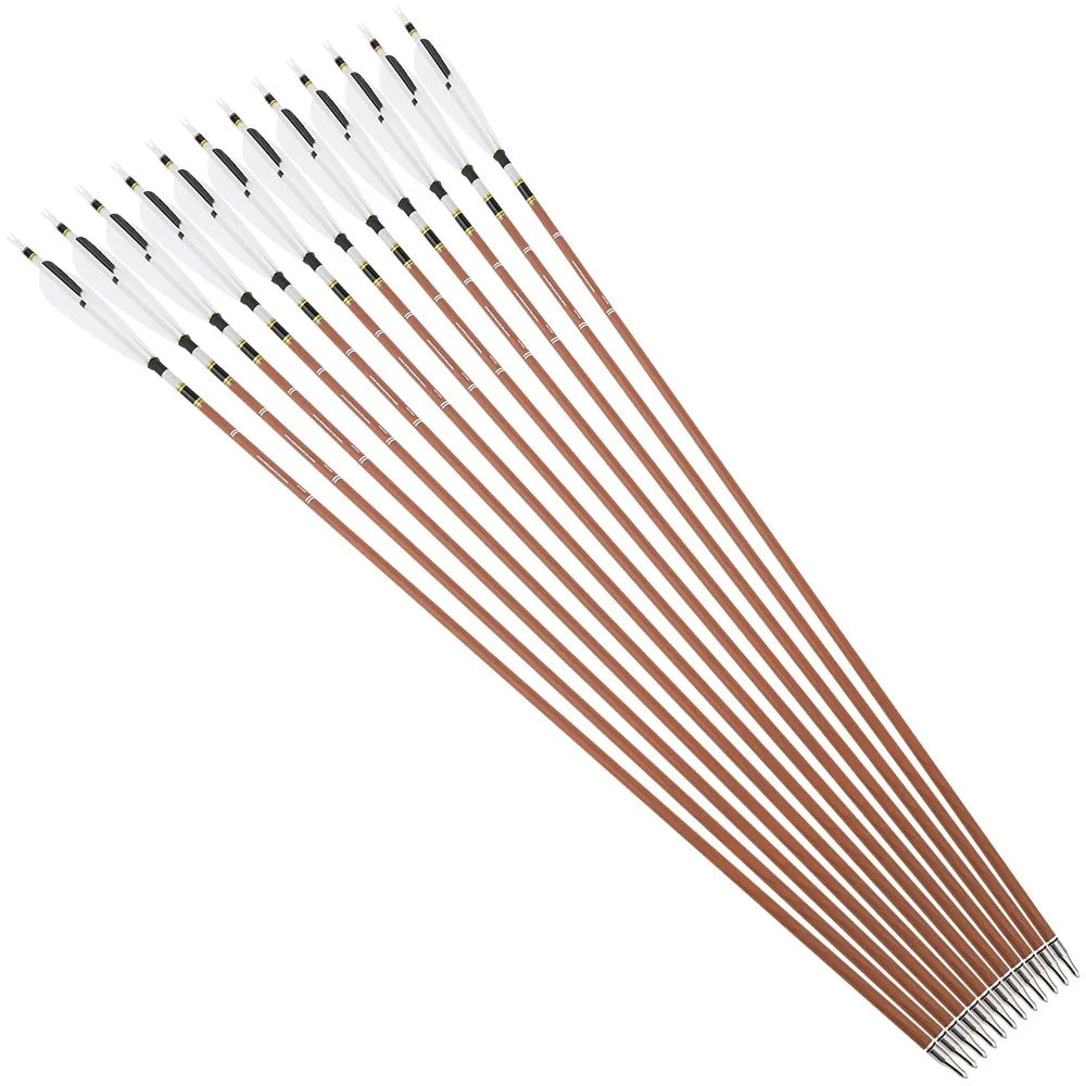 Archery Arrows 12pcs 31 Inch Pure Carbon Spine 340-600 with Turkey Feathers for Hunting Target Shooting and Daily Practice