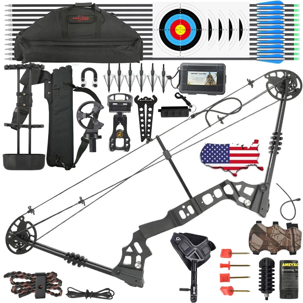 Archery Compound Bow with Spine 500 Carbon Arrows 20-70lbs Adjustable 320FPS High-Strength Alloy Handle RH/LH for Adults Beginners Hunting Shooting Target Practice Outdoor Sports Accessories