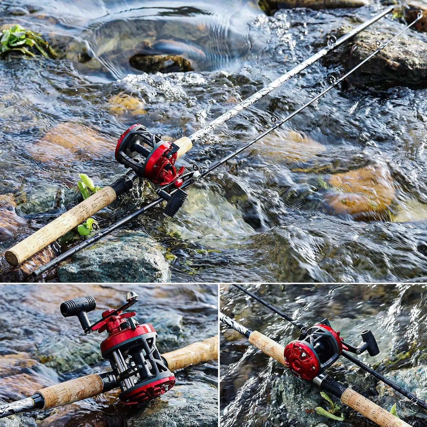 Fiberglass Fishing Rod Combo with Conventional Reel, Medium Heavy for Catfish Salmon Steelhead