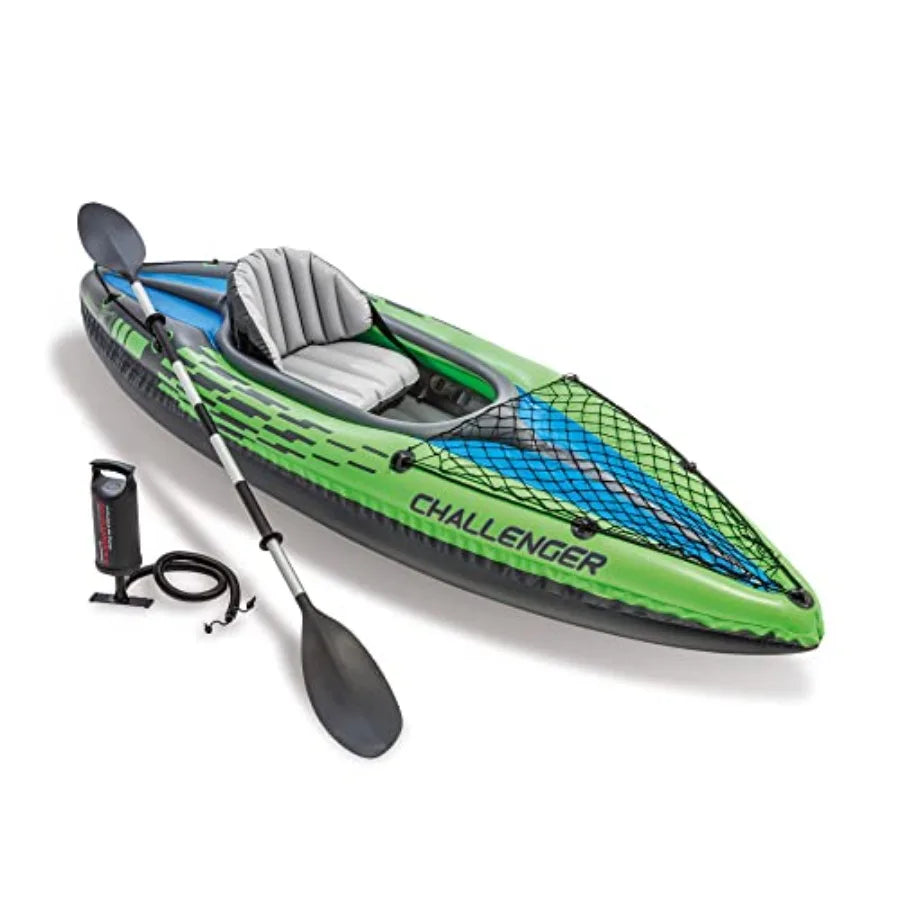 Inflatable kayak for outdoor water sports: SuperStrong PVC, gray/black, ultra-durable with adjustable seat, backrest, removable