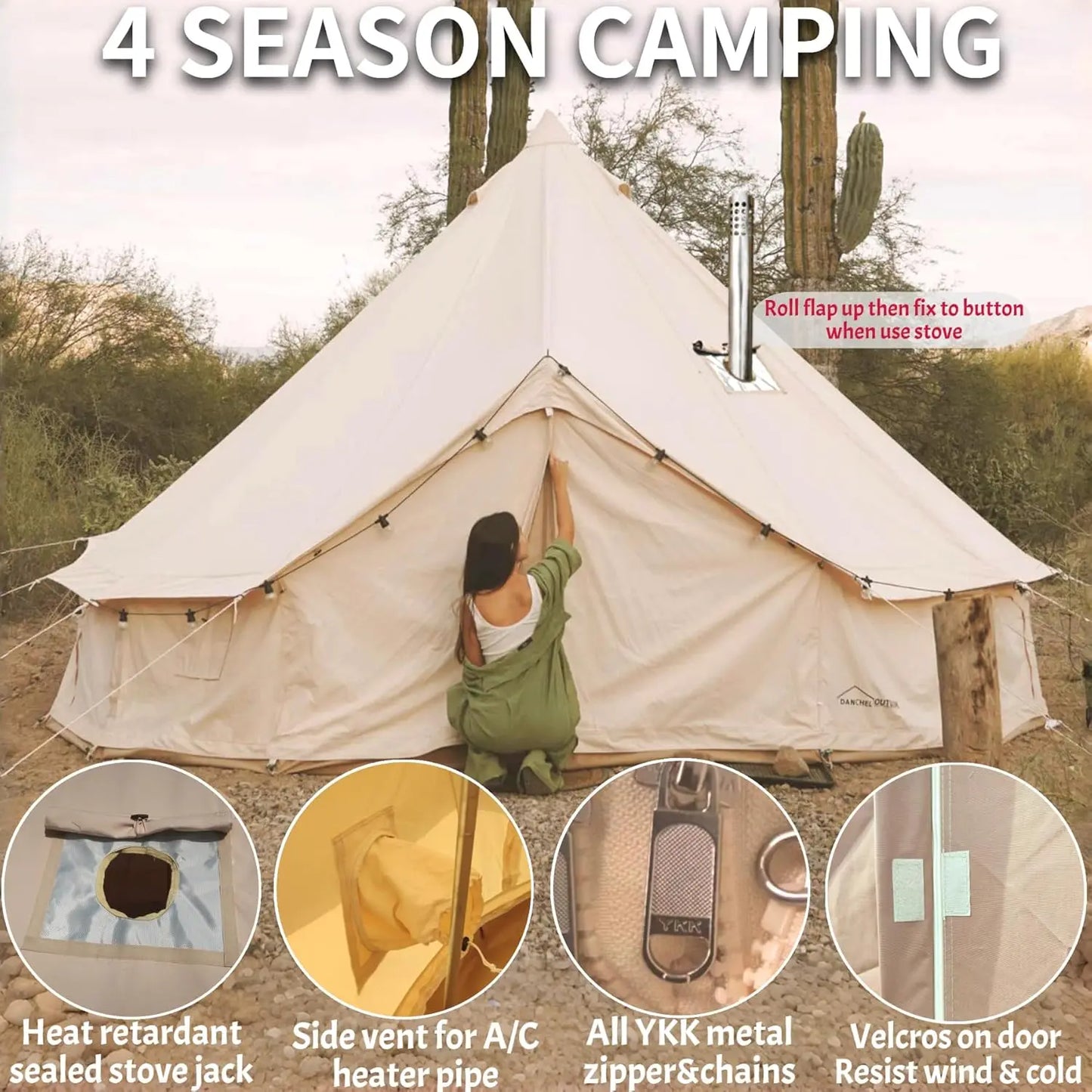 USA Warehouse B5 Cotton Canvas Bell Tent with Stove Jack 4/5/6m Waterproof  Hot Tent Glamping Houses in Winter Large Yurt Tent