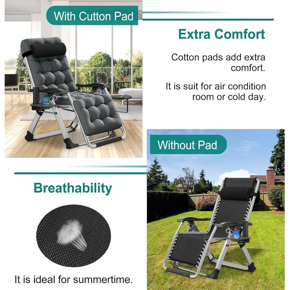 Zero Gravity Chair, Lawn Recliner, Reclining Patio Lounger Chair, olding Portable Chaise with Detachable Sot Cushion, Cup Holder