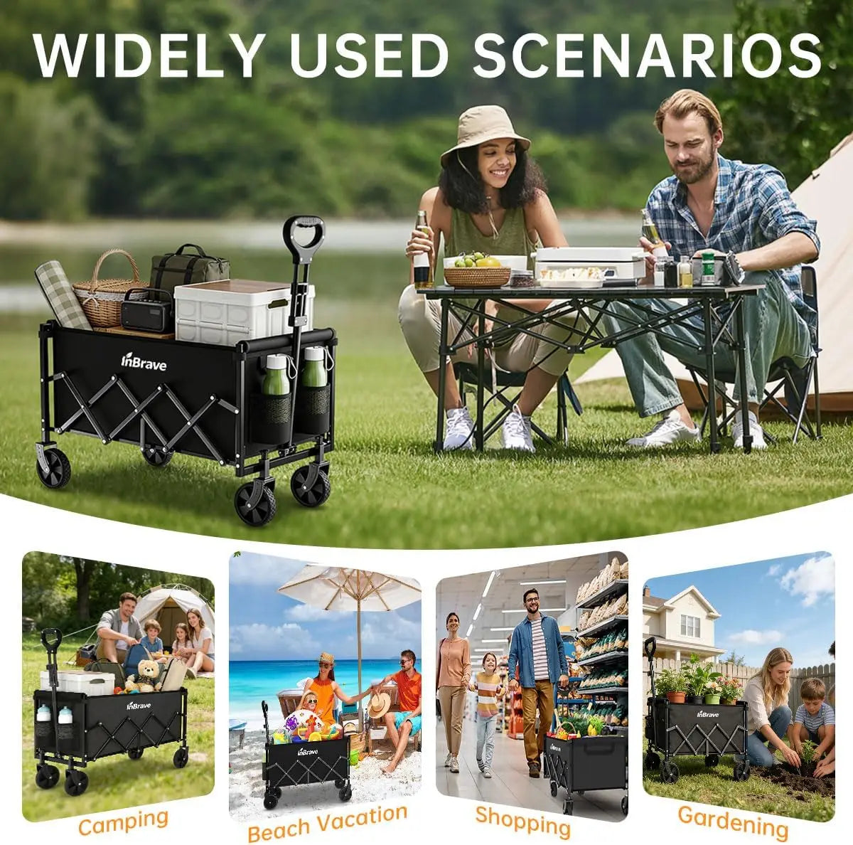 Foldable All-Terrain Wagon Cart for Beach, Camping, Shopping - Heavy Duty 380 LBS Capacity