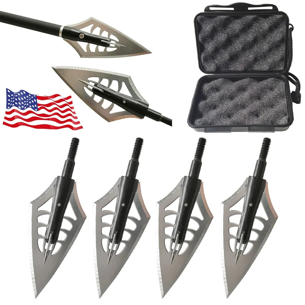 Blade Arrowhead 6pcs Anodized Aluminum Alloy with Storage Box Silver Black Universal Thread Broadheads for Compound Recurve Crossbow Hunting Shooting Target Practice Durable Archery Accessories