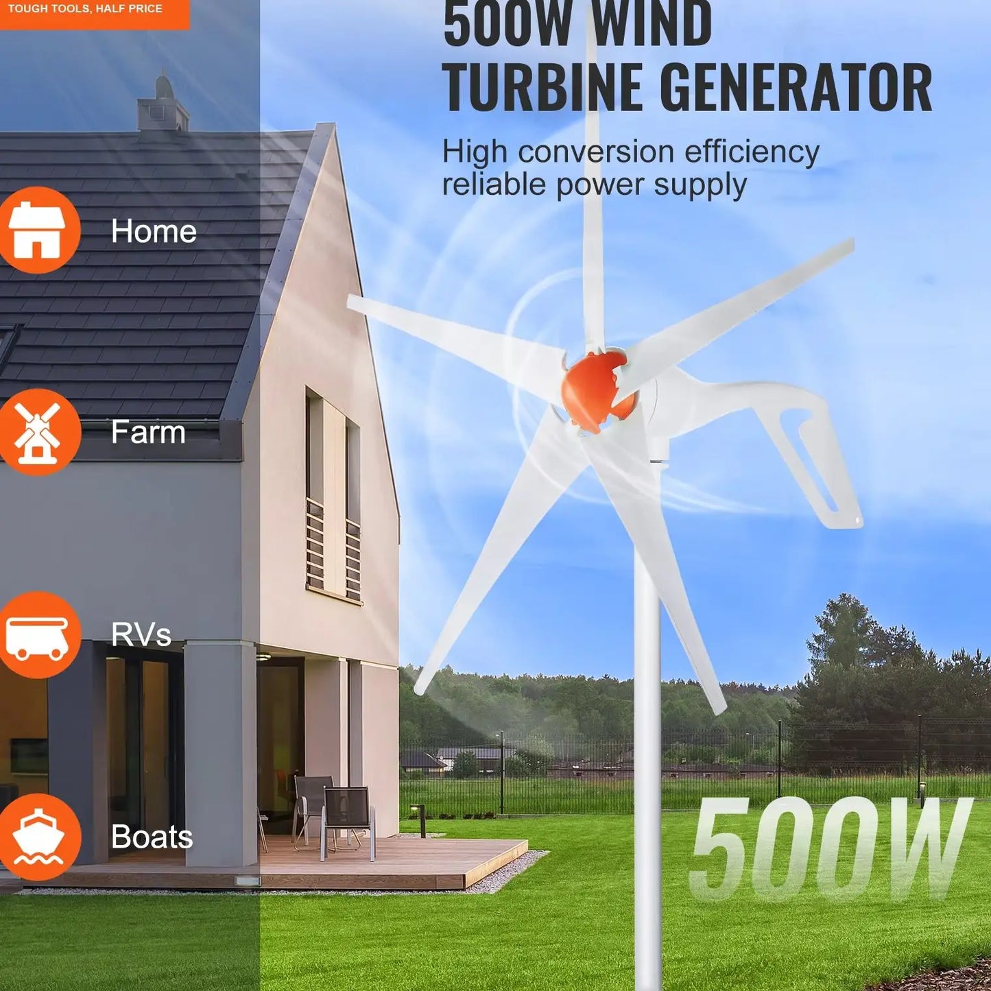 Wind Turbine Generator 12V 500W/800W Wind Turbine Wind Power Generator with MPPT Controller Suitable for Home Farm RVs