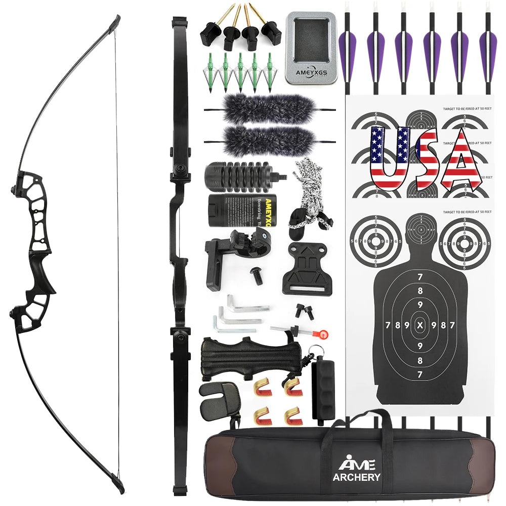 Recurve Bow 60" 25-60lbs Takedown with Bamboo Core Limbs Wooden Riser Right Hand for Archery Hunting Shooting Accessories