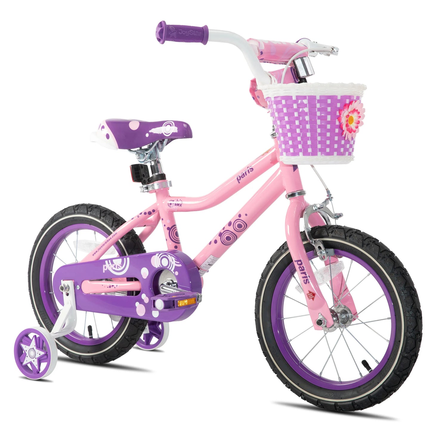 JOYSTAR Paris Girls Bike 14-20 Inch Training Wheels Handbrake Basket Kids Bicycle Ages 3-10Y