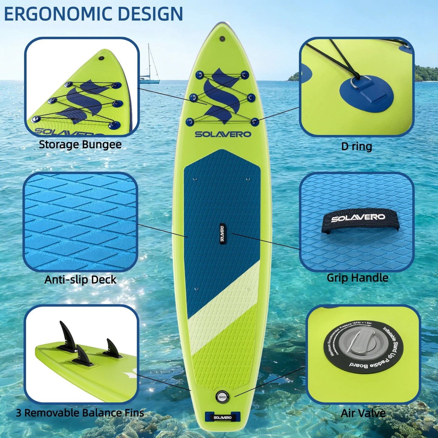 Inflatable Stand Up Paddle Board with Accessories, Wide Stable SUP Yoga Board, Non-Slip Deck, Paddle, Pump, Leash & Carry Bag for Youth & Adults