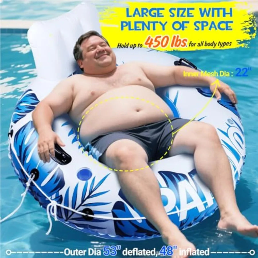 Inflatable River Tube Float, 53''Pool Float Adult, River Tubes for Floating Heavy Duty with Mesh Bottom, Water Tubes for Beach