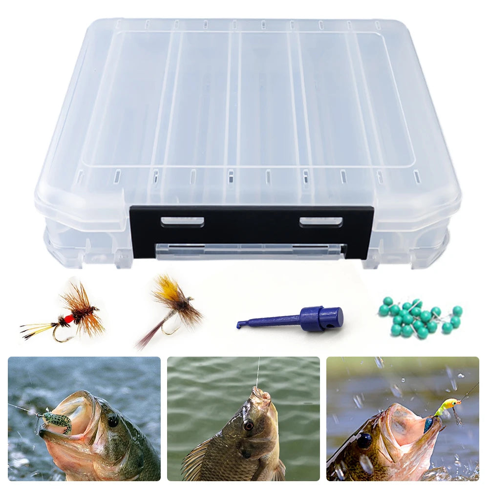 Double Sided Fishing Tackle Box 10/14/18 Compartment Fishing Lure Organizer Fishing Bait Container Box for Storage Big Baits