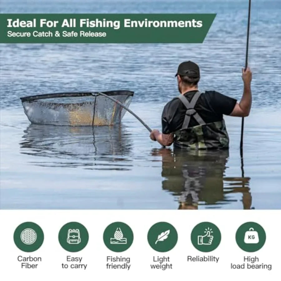 Landing Net for Carp Fishing 42 Inch Extra Large Fishing Net 6 Feet Carbon Fiber Long Handle Saltwater Big Fish Holds Up to 88l