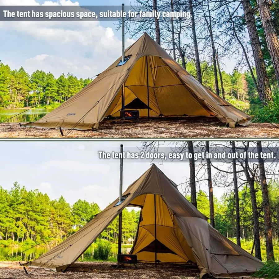 Camping Hot Tent 4-8 Person Tipi Tent with Stove Jack for Bushcraft Cooking and Heating in Remote Wilderness Environments Ideal