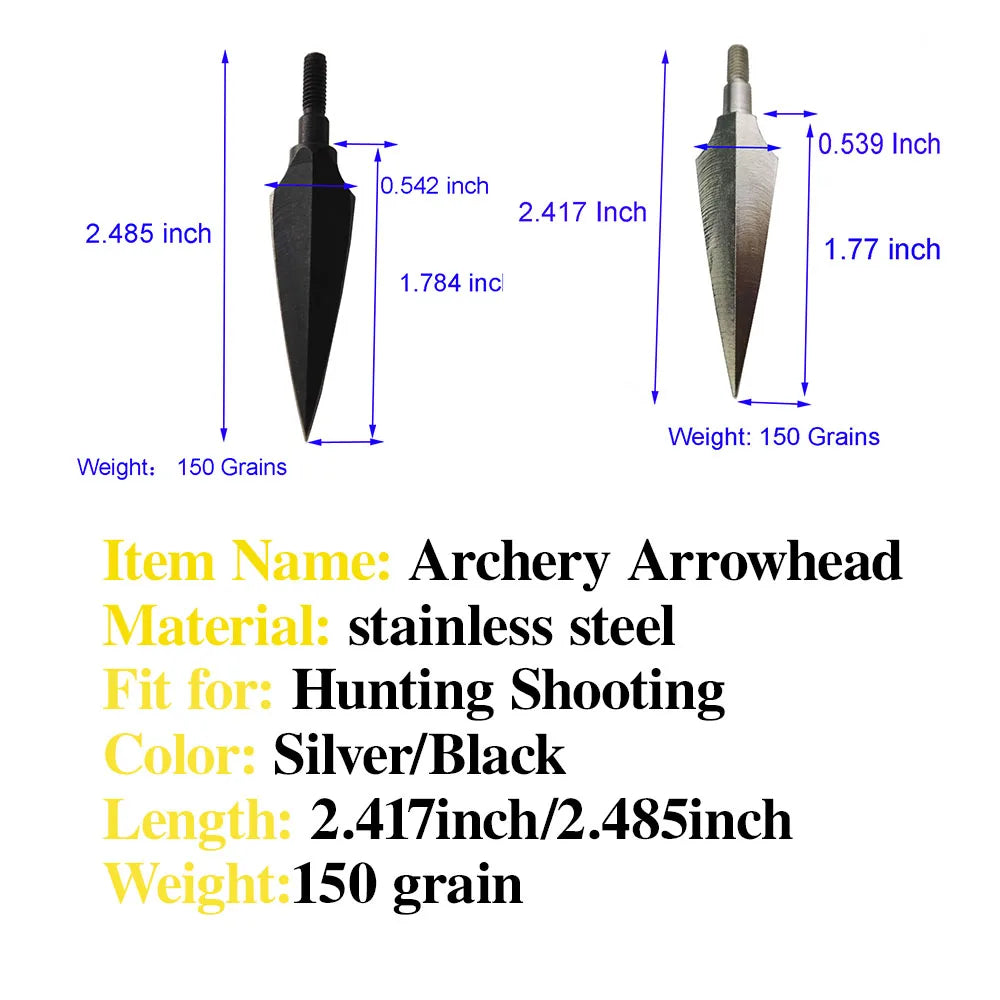 Broadheads12/24pcs 150 Grain Traditional Stainless Steel Screw-in Arrow Tips for Archery Outdoor Hunting Shooting Accessories