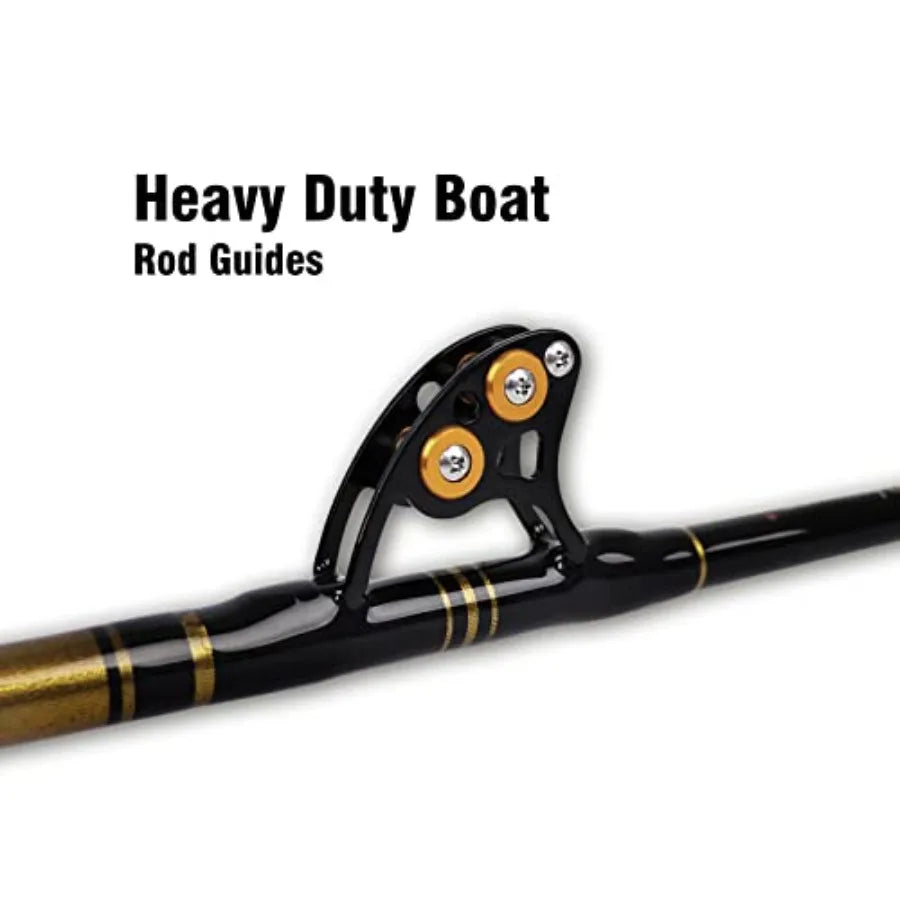 Saltwater offshore trolling application, graphite composite material, black color, 2-piece bent butt design for enhanced levera
