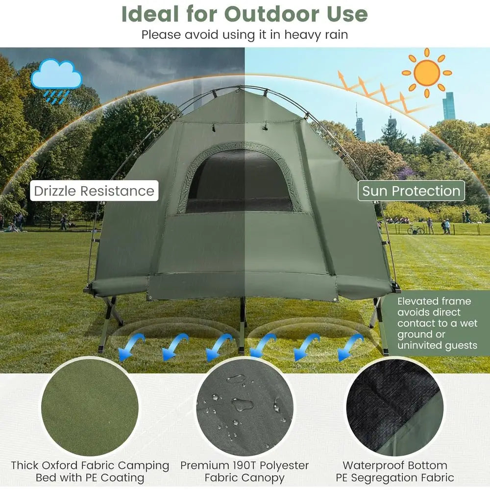5-in-1 Camping Tent Cot Folding Bed with Air Mattress Pillow Sleeping Bag Waterproof Shelter Carry Bag for Picnic Trip