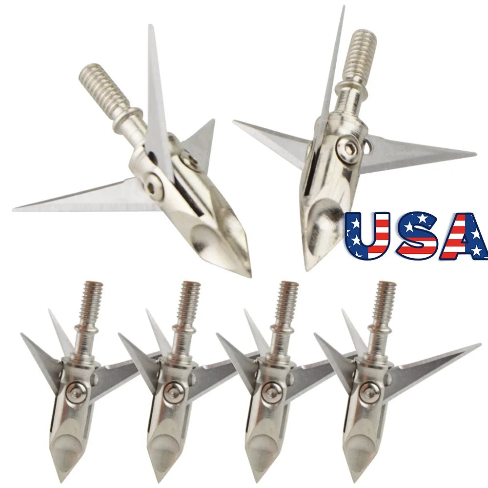 Hunting Broadheads 12pcs 3 Blade Stainless Steel 100 Grain Screw-in Points for Compound Recurve Bow Target Practice