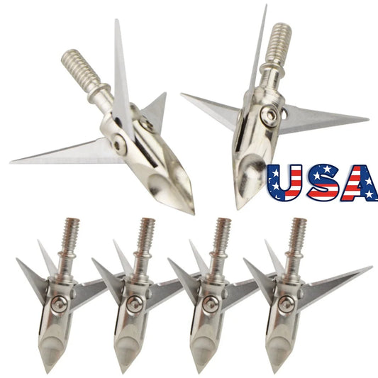 Hunting Broadheads 12pcs 3 Blade Stainless Steel 100 Grain Screw-in Points for Compound Recurve Bow Target Practice