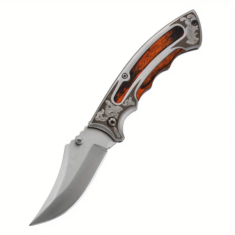 Samurai in Your Pocket: 3" Razor-Sharp 8CR13 Steel Blade Folding Knife – Laser-Etched Steel/Wood Hybrid Handle, Thumb Stud Magic