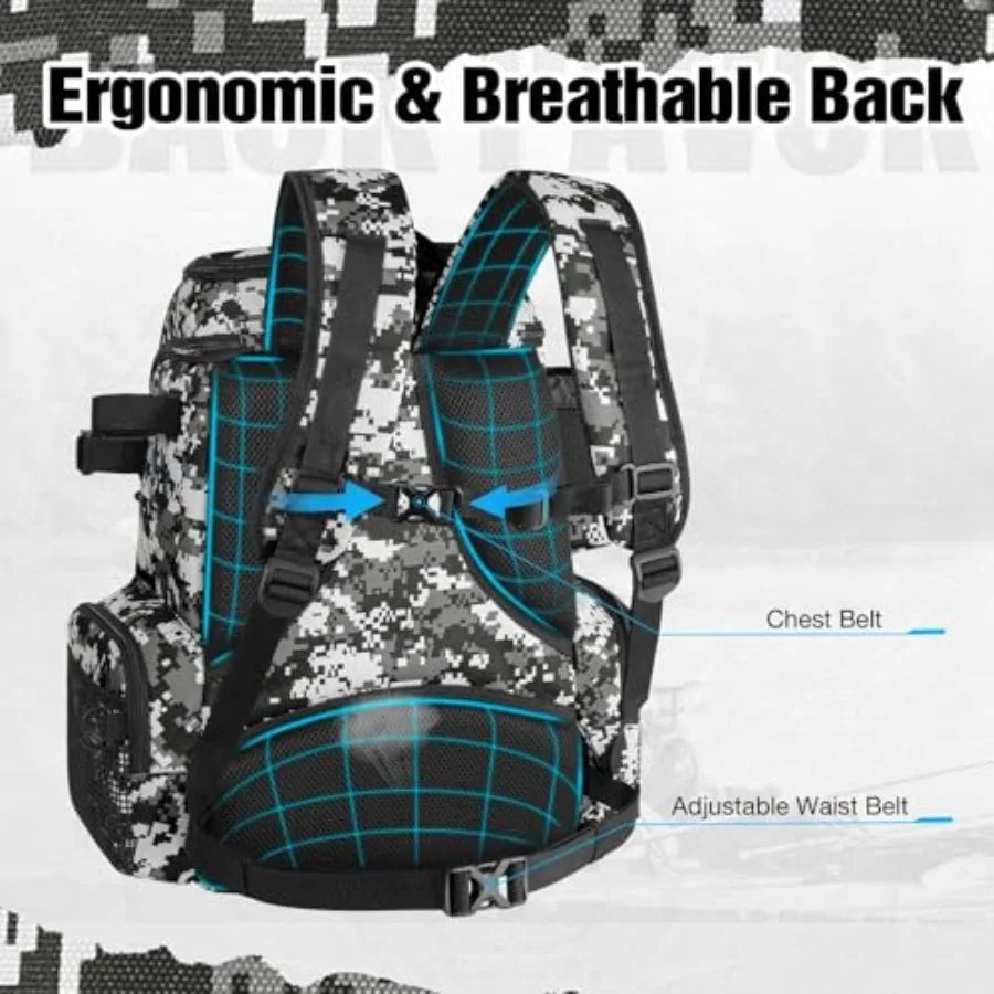 Fishing Tackle Backpack with Rod Holders and 4 Tackle Boxes, 42L Outdoor Fishing Bag with Waterproof Rain Cover