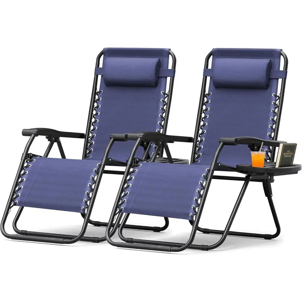 Zero Gravity Chair Patio olding Lawn Outdoor Lounge Gravity Camp Reclining Lounge Chair with Cup Holder Pillows or Poolside Back
