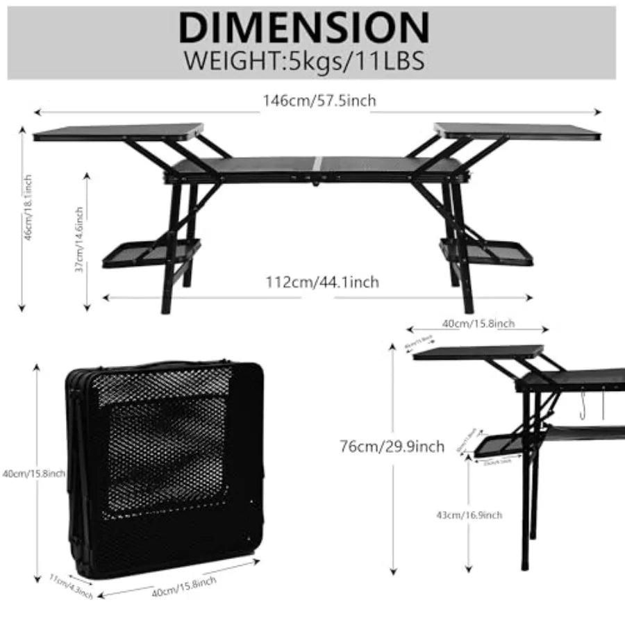 Camping Table, Compact Folding Tailgate Grill Table, Outdoor Metal Tables, Fold Up Lightweight with 4 Side Tables and Mesh Net