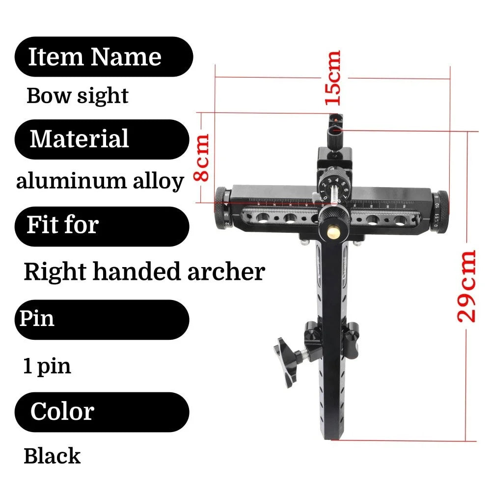 Aluminum Recurve Bow Sight 1 Pin Adjustable Right Hand for Archery Hunting Target Shooting Practice Use