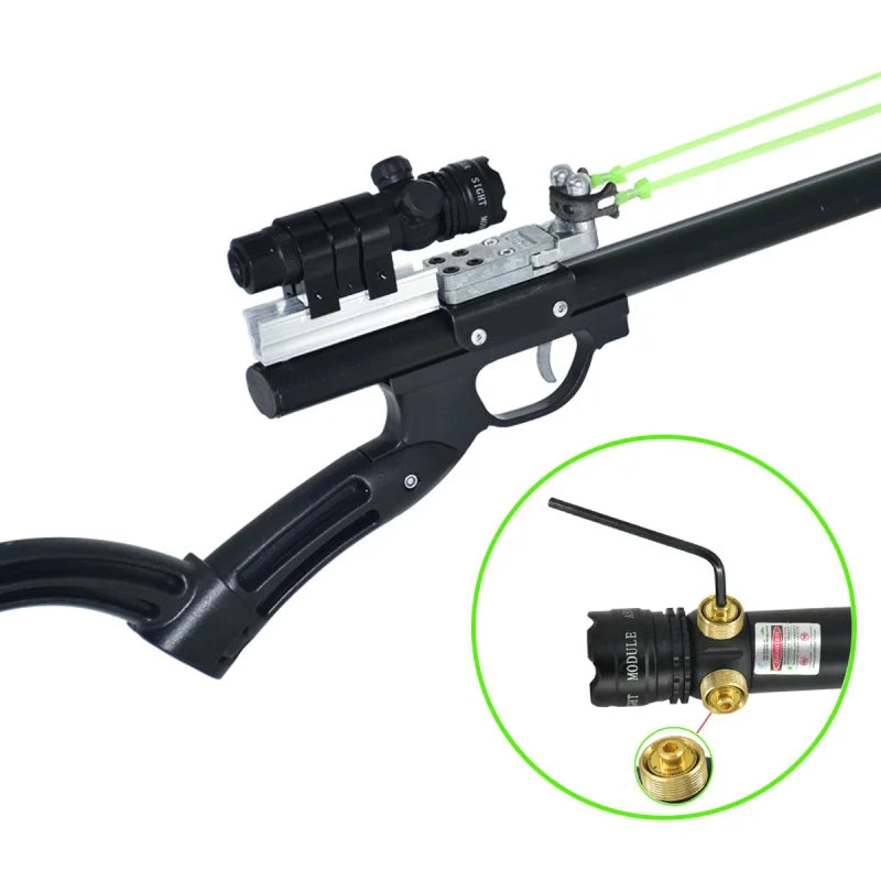 Powerful Metal Slingshot For Adults, Outdoor Hunting Catapult With green laser Heavy Duty Slingshot Rifle with 5 Thicken Rubber Bands Equipped with green laser and steel balls