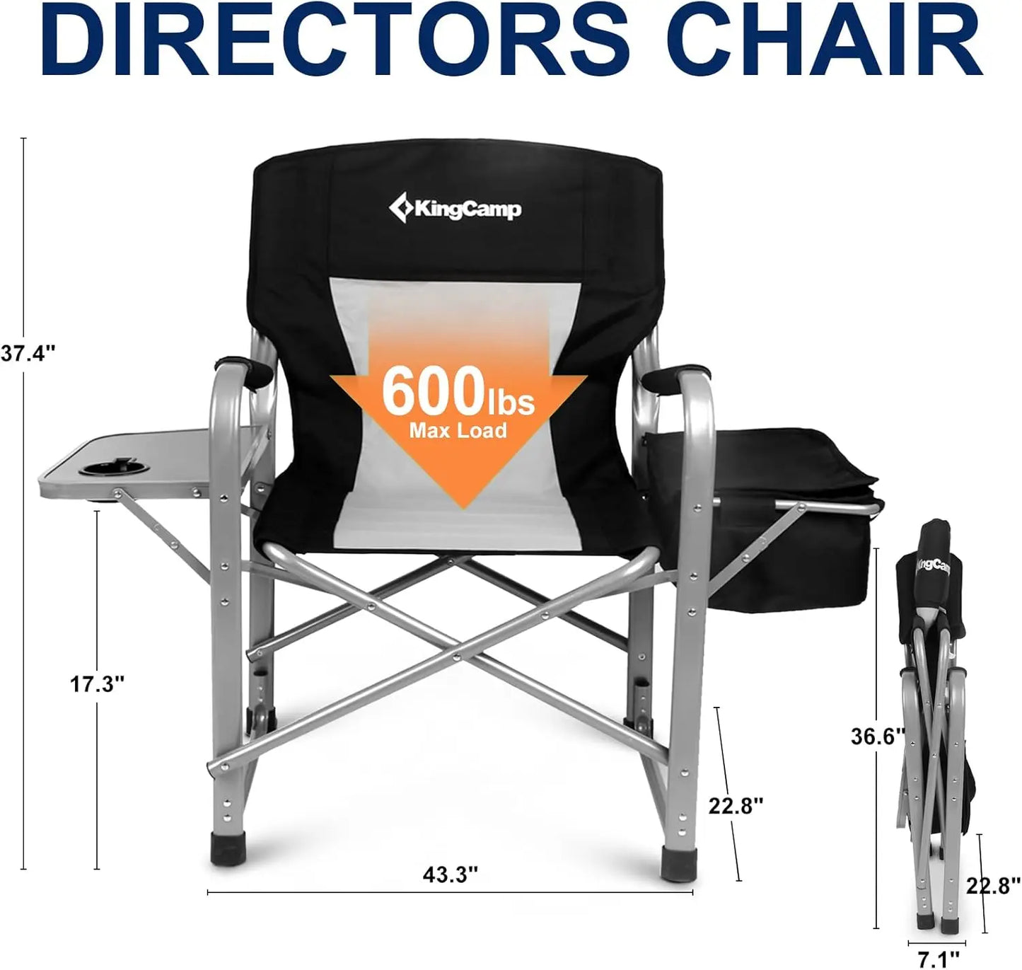 Oversized Folding Camping Chair with Side Table & Cooler Bag, Heavy Duty 600lbs, Wide Seat for Outdoor Sports