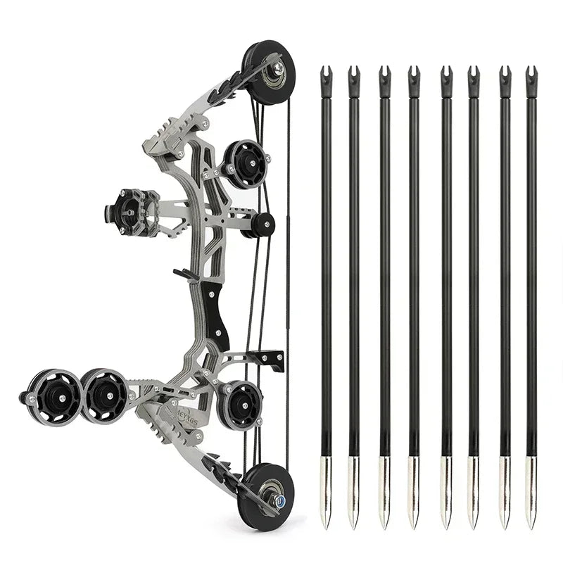Mini Compound Bow 11-inch 10lbs Stainless Steel Pocket Bow with 4/8pcs Arrows Compact Portable Design for Sports Shooting Entertainment Gift Beginner Target Practice Indoor Outdoor Archery Accessories