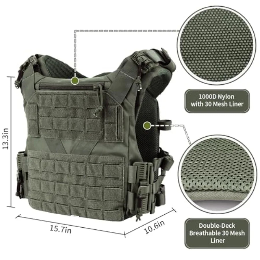 Tactical Vest Quick Release Outdoor Weighted Vest Adjustable 3D Breathable Modular Vest for Training