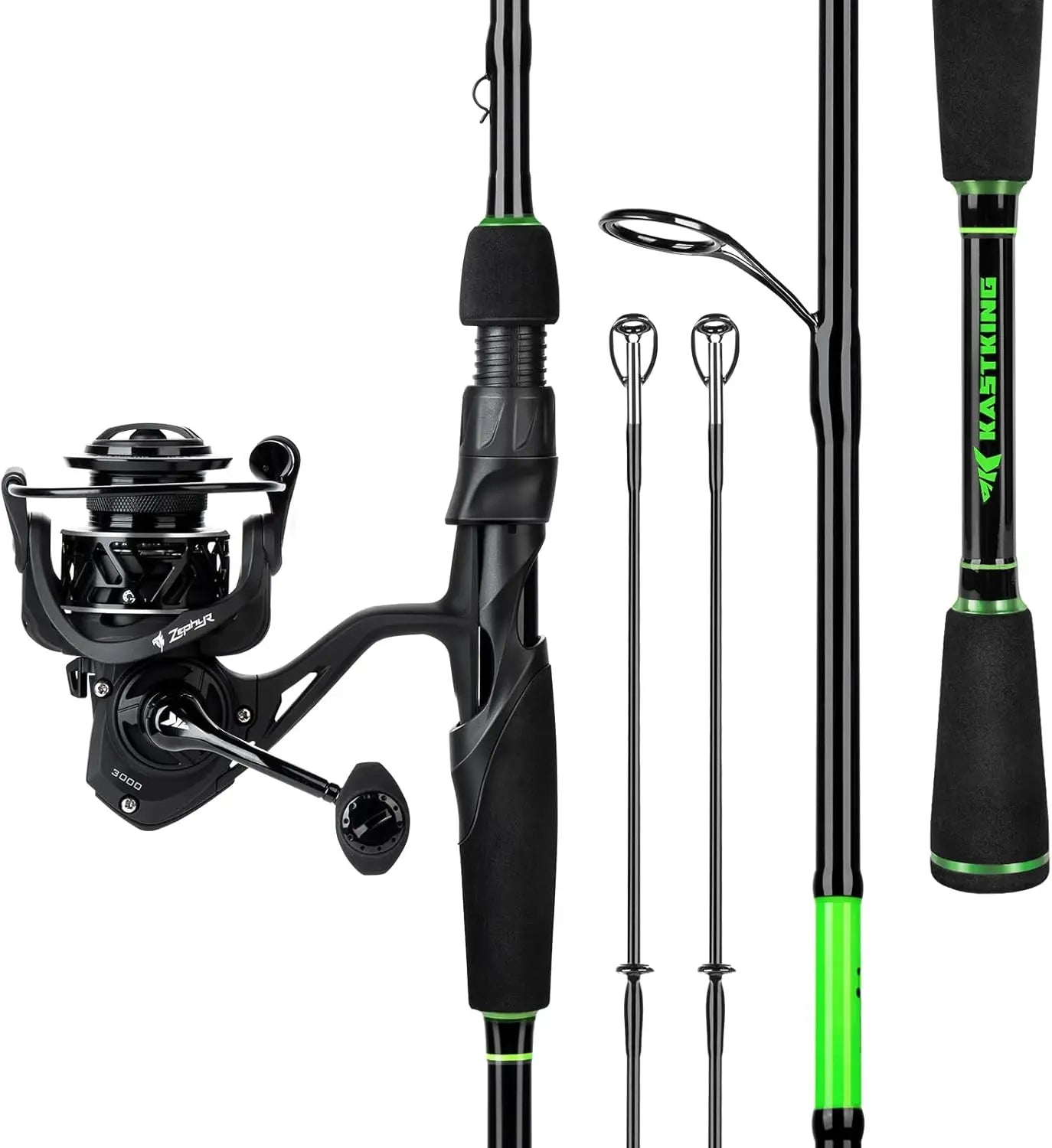 Dual-Tip Fishing Rod and Reel Combo, Spinning & Baitcaster, IM6 Graphite 2-Piece Rod with Extra Tip, Sensitive & Powerful for Freshwater Fishing